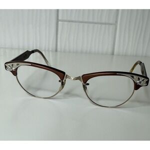 VTG Cat-Eye Aluminum Art Craft Eyeglasses Copper & Silver Clear Lens MCM VGUC